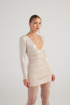 Karly Beige Shiny Mini Dress-2