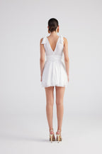 Fiona White Ruched Mini Dress with Pleated Skirt-1