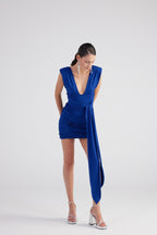 Uma Navy Blue Ruched Mini Dress-3