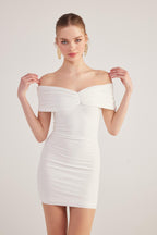 Muse White Bardot Neck Mini Dress-4