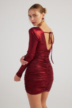 Karly Burgundy Shiny Mini Dress-1