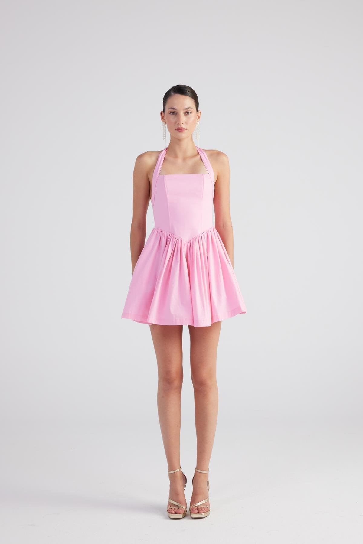 Teresa Pink Pleated Skirt Mini Dress-2