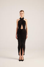 Marie Black Backless Slit Maxi Dress-2