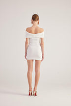 Muse White Bardot Neck Mini Dress-2