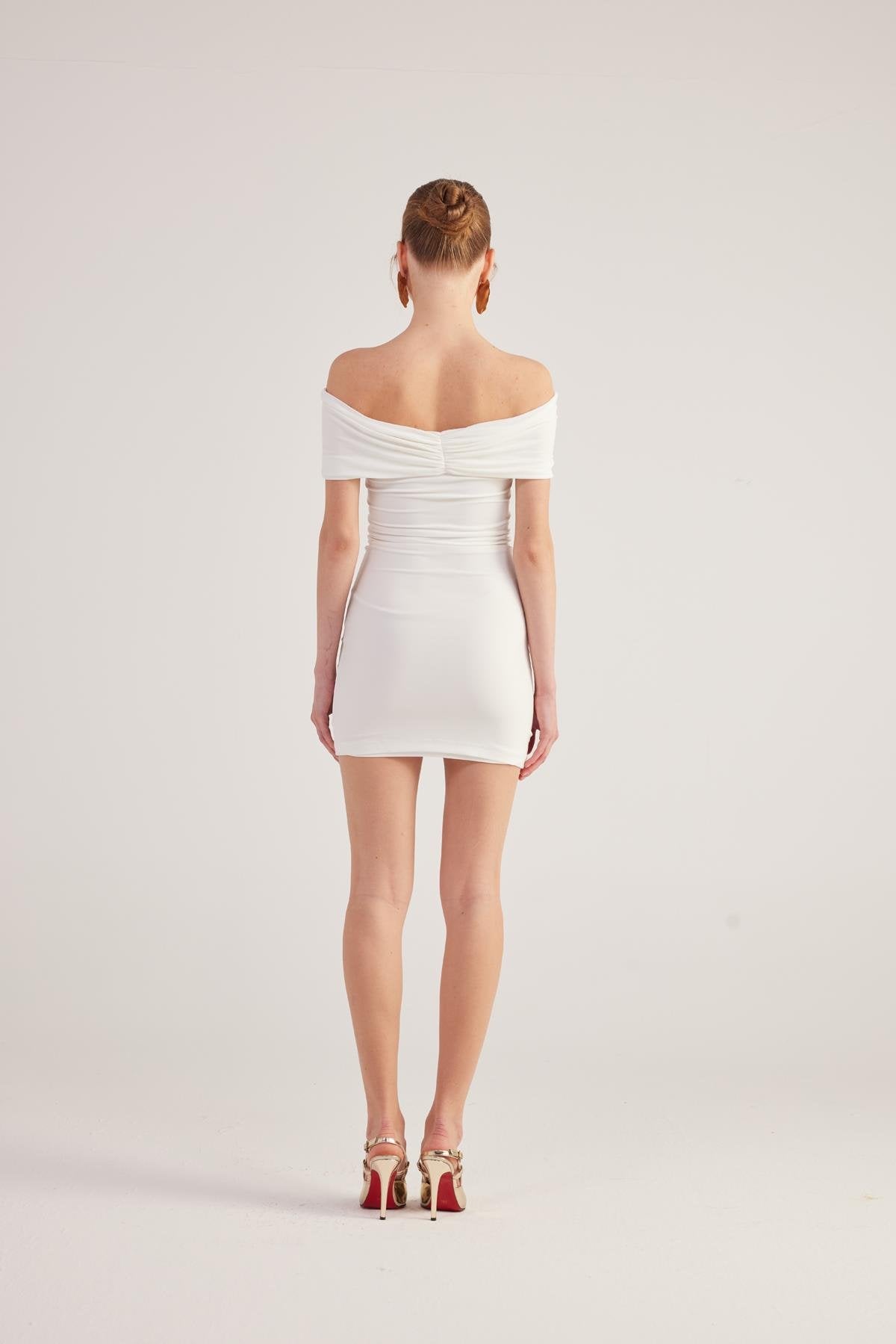 Muse White Bardot Neck Mini Dress-2