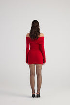 Dreamer Red Bardot Neck Mini Dress-1