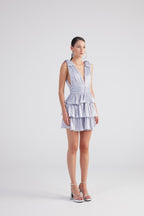 Glare Blue Shiny Pleated Mini Ruffle Dress-3