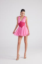 Fiona Pink Ruched Mini Dress with Pleated Skirt-2