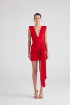 Uma Red Ruched Mini Dress-2