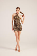 Rachel Brown Leopard Print Halter Neck Mini Dress-3