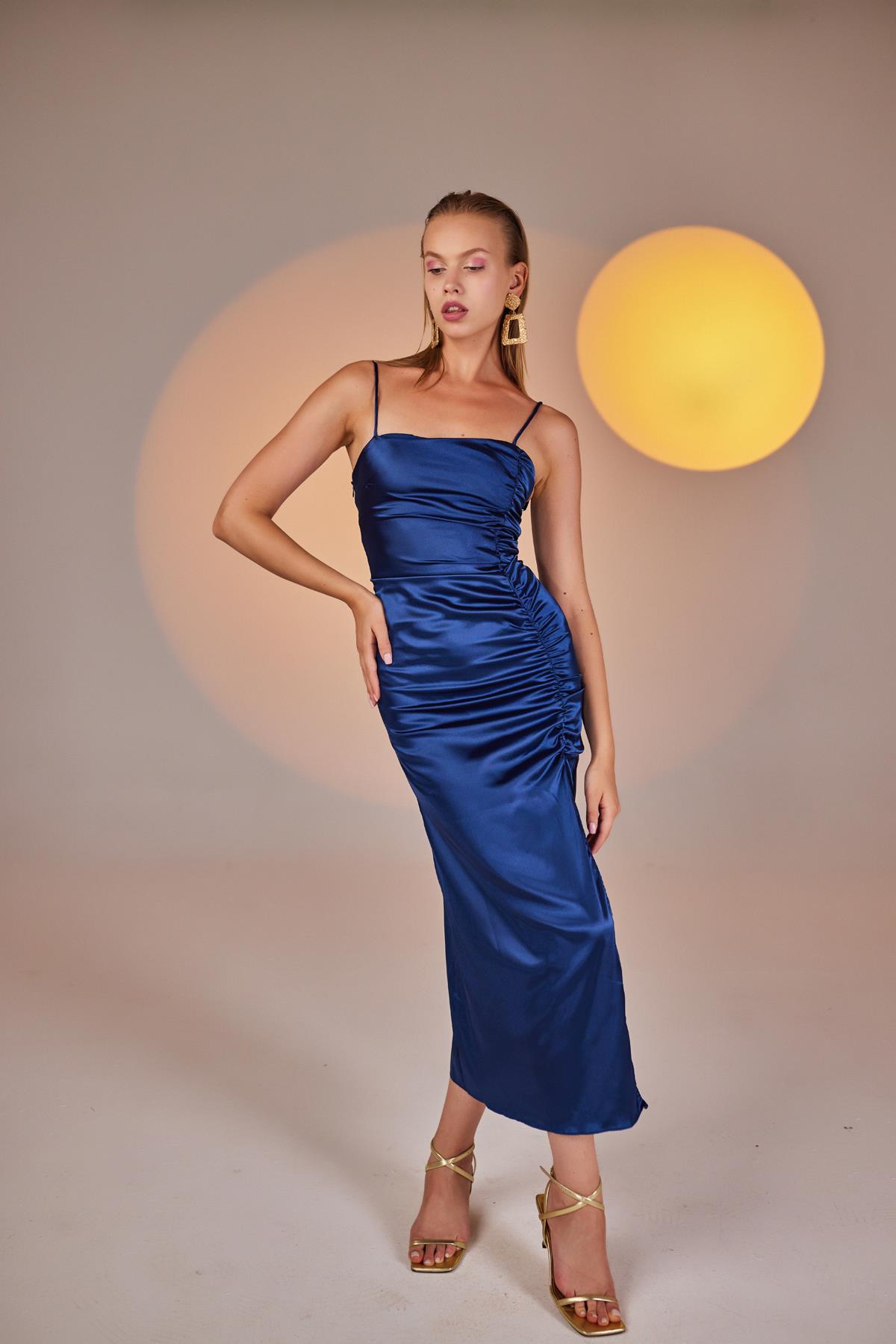 Dipsy Blue Satin Strappy Slit Midi Dress-4