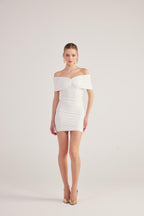 Muse White Bardot Neck Mini Dress-3