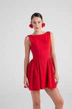 Alena Red Pleated Skirt Mini Dress-0