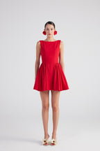 Alena Red Pleated Skirt Mini Dress-2