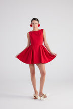 Alena Red Pleated Skirt Mini Dress-4