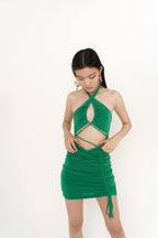 Viola Green Gathered Mini Bodycon Dress-1