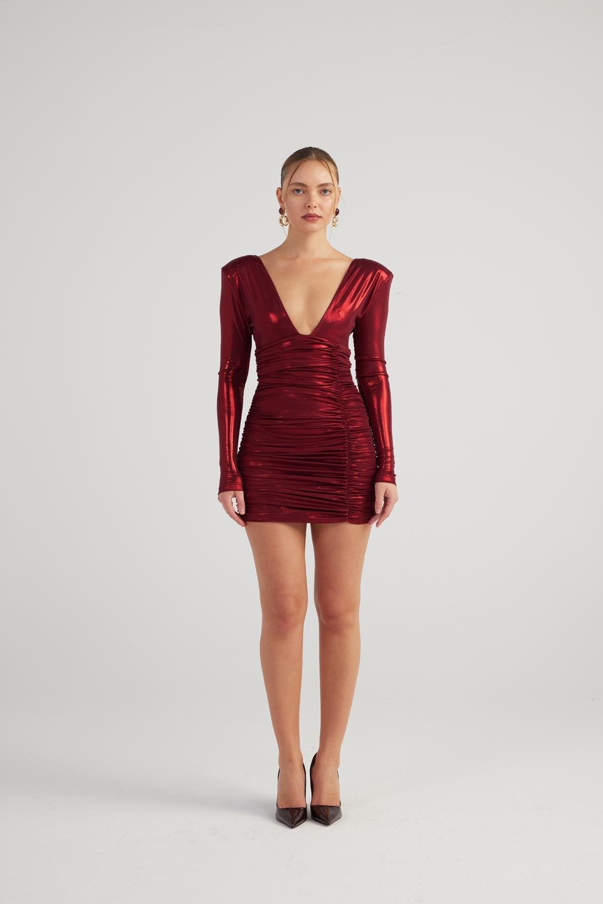 Karly Burgundy Shiny Mini Dress-3