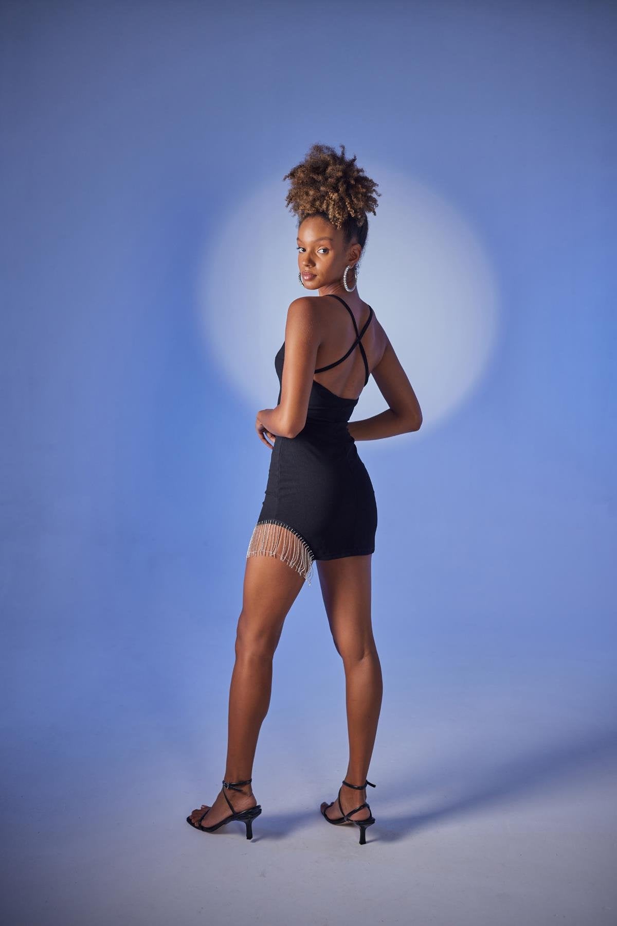 Gisy Black Mini Bodycon Dress with Chain Accessory-2