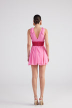 Fiona Pink Ruched Mini Dress with Pleated Skirt-1