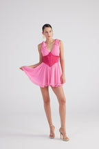Fiona Pink Ruched Mini Dress with Pleated Skirt-4