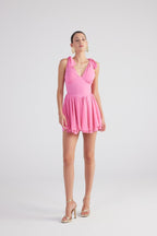 Fiona Pink Ruched Mini Dress with Pleated Skirt-3