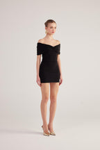 Muse Black Bardot Neck Mini Dress-3