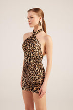 Rachel Brown Leopard Print Halter Neck Mini Dress-0