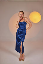 Dipsy Blue Satin Strappy Slit Midi Dress-3