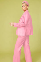 Baby Pink Vegan Leather Blazer-0