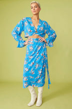 Blue Rayon Blend Floral Cropped Top-1