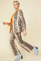 Chocolate Faux Suede Snake Print Trousers-2