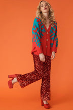 Christmas Tree Red - Green Cashmere Cardigan-1