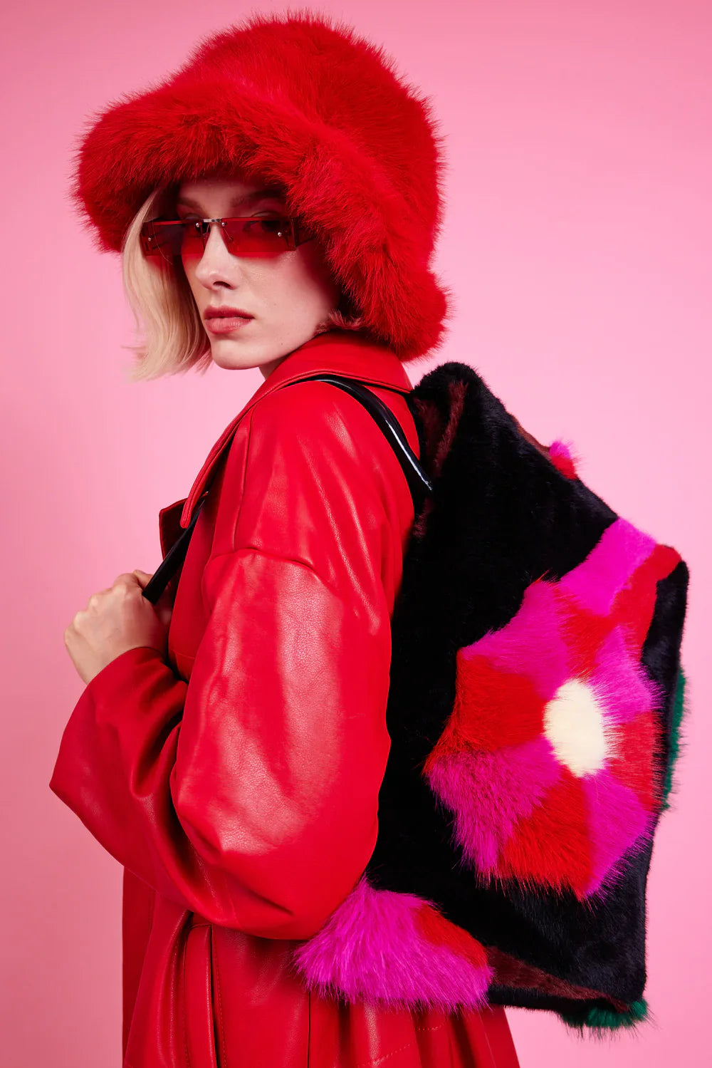 Red Eco Bamboo Faux Fur Bucket Hat-2