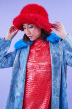 Red Eco Bamboo Faux Fur Bucket Hat-3