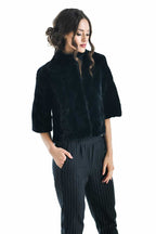 Navy Blue Genuine Mink Fur Jacket-0