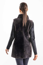 Gray Reversible Geniune Nappa Lamb Leather Mouton Fur Vest-1