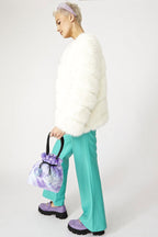 Gaga Faux Fur Striped White Coat-2