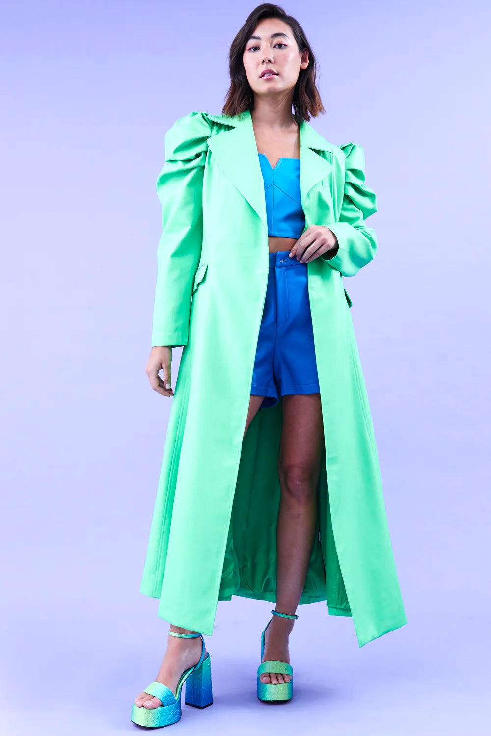 Green Eco Leather Grande Maxi Trench Coat-1