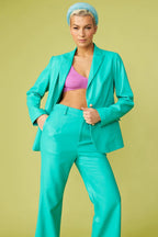 Green Tencel Rayon Blend Leather Blazer-0