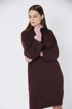 Light Pink Faux Suede Gloves With Faux Fur Pom-1