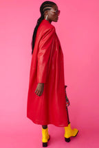 Red Eco Leather Trench Coat-2
