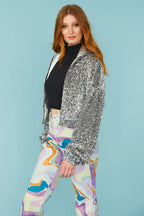 Silver Sequin Cropped Biker Jacket-0