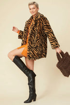 Tiger Print Mocha Faux Fur Midi Coat-0
