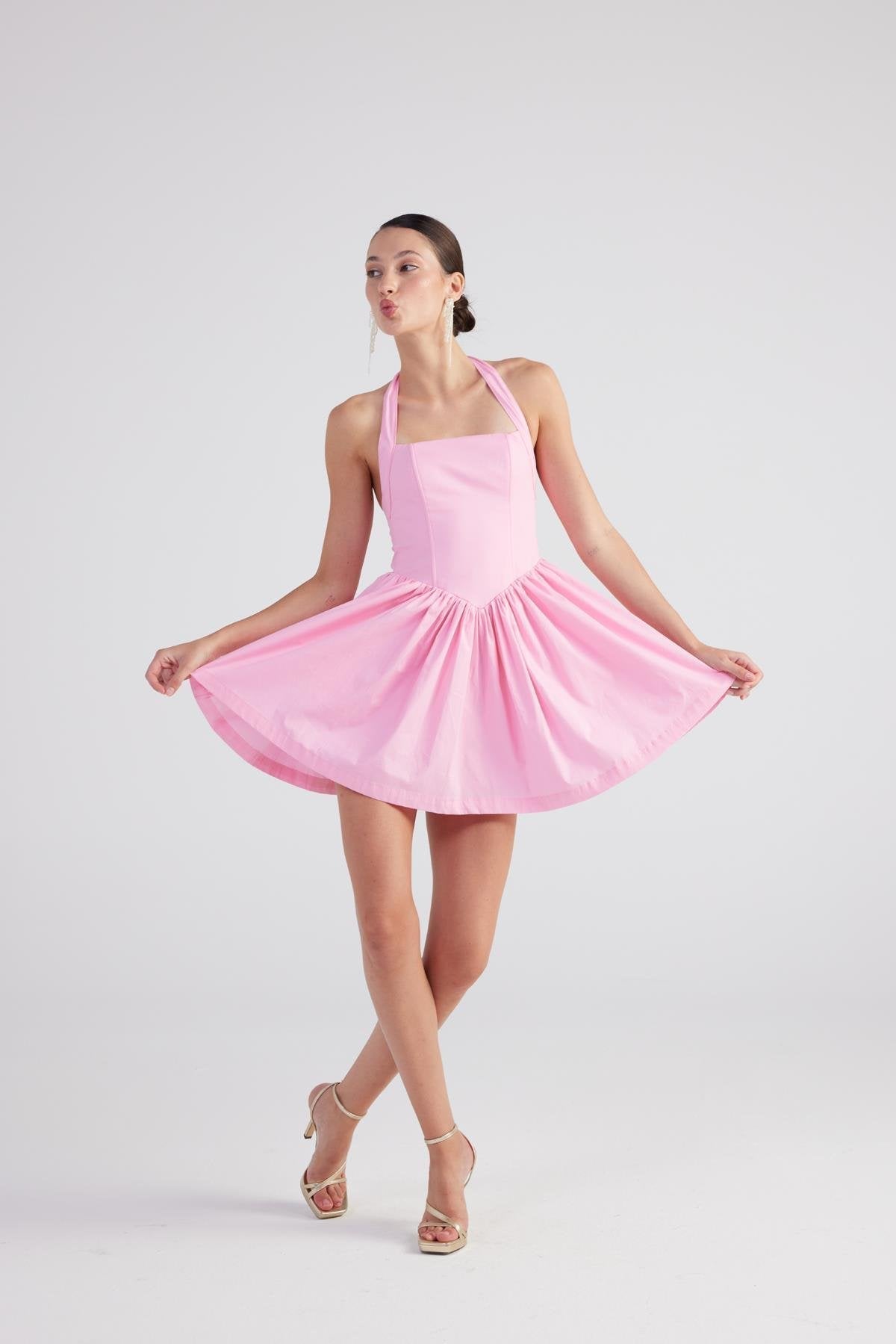 Teresa Pink Pleated Skirt Mini Dress-3