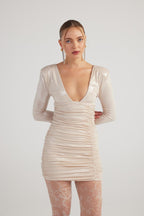 Karly Beige Shiny Mini Dress-3
