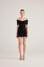 Muse Black Bardot Neck Mini Dress-4