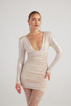 Karly Beige Shiny Mini Dress-0