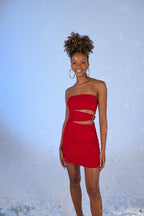 Bubble Red Pleated Mini Bodycon Dress-0