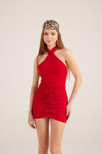 Rachel Red Halter Neck Mini Dress-0