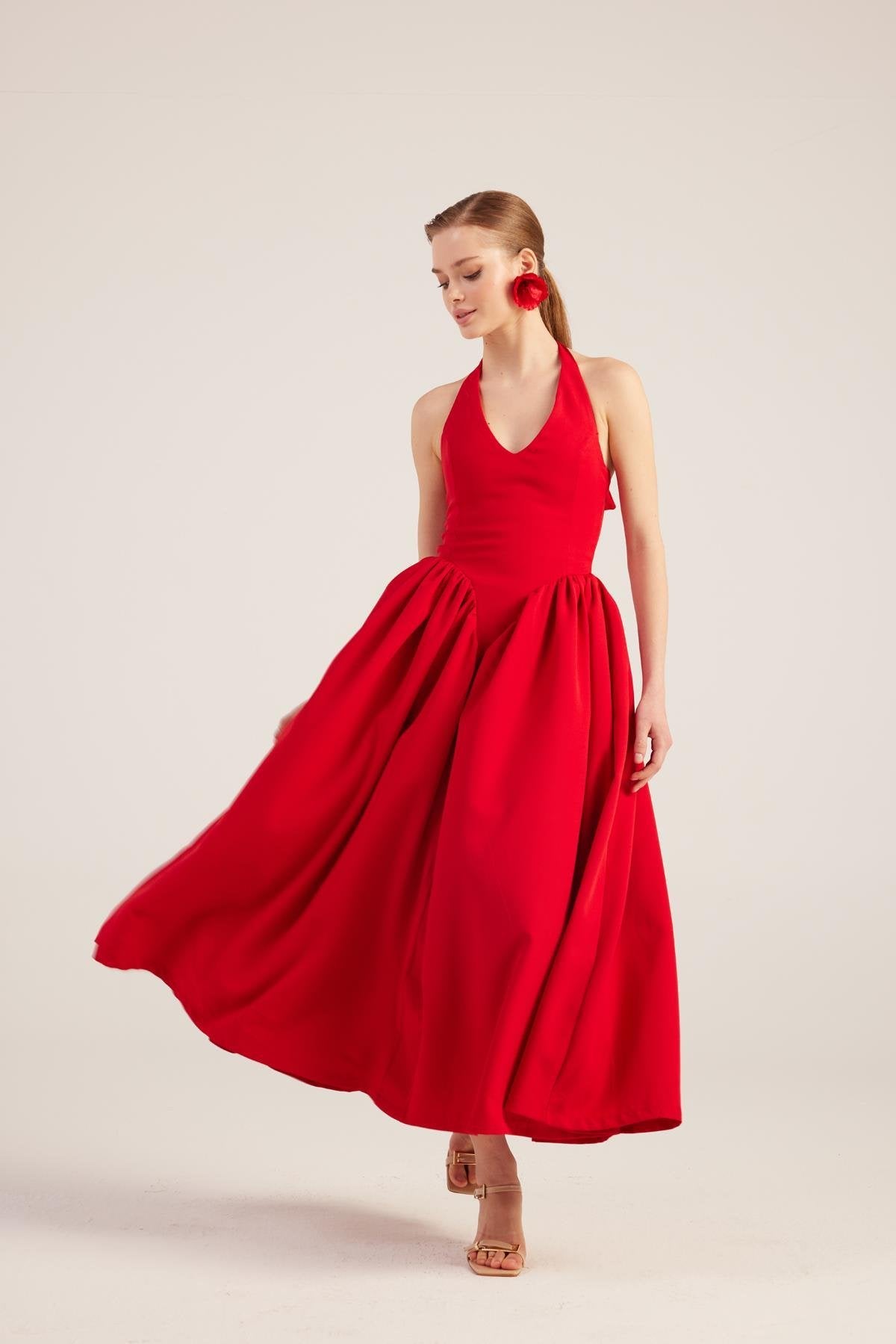 Ophelia Red Princess Style Maxi Dress-4